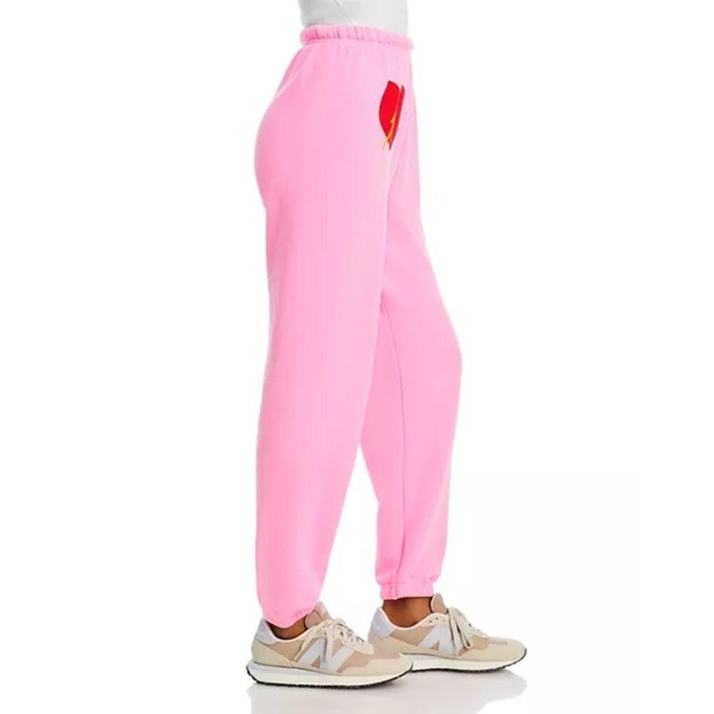 Aviator Nation Pink Heart Bolt Sweatpants Joggers USA Made Size S Y2K Streetwear - Picture 3 of 11